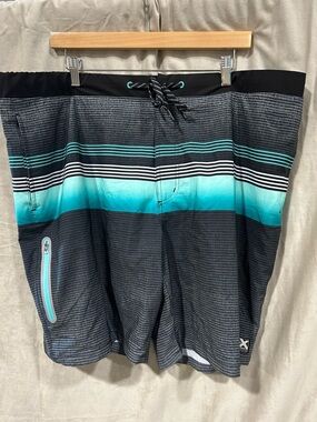 ZeroXposur Black and Teal Stripe Men’s Swim Trunks